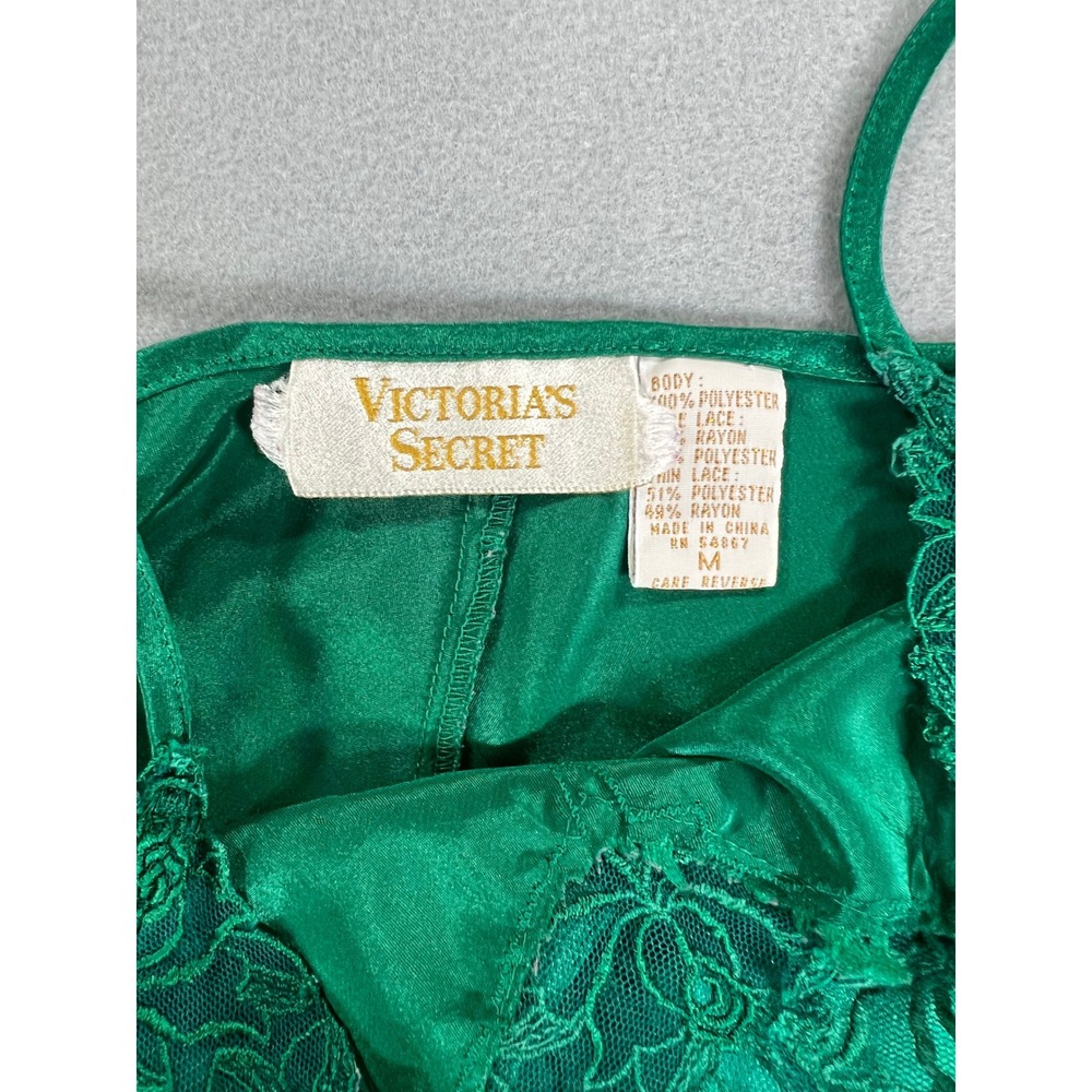Vintage 90s Victorias Secret Gold Label Emerald Green Satin Lace Bodysuit Lace - Picture 5 of 6
